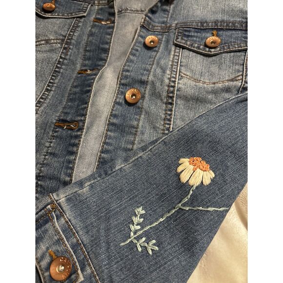 Cavalini WomenM Denim Jacket Cottagecore Western Boho Vintage Floral Embroidered - Picture 2 of 7